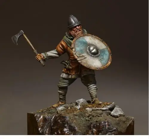 1/24 75 мм Викинг с щитом смоляная модель миниатюрная фигурка Неокрашенная
