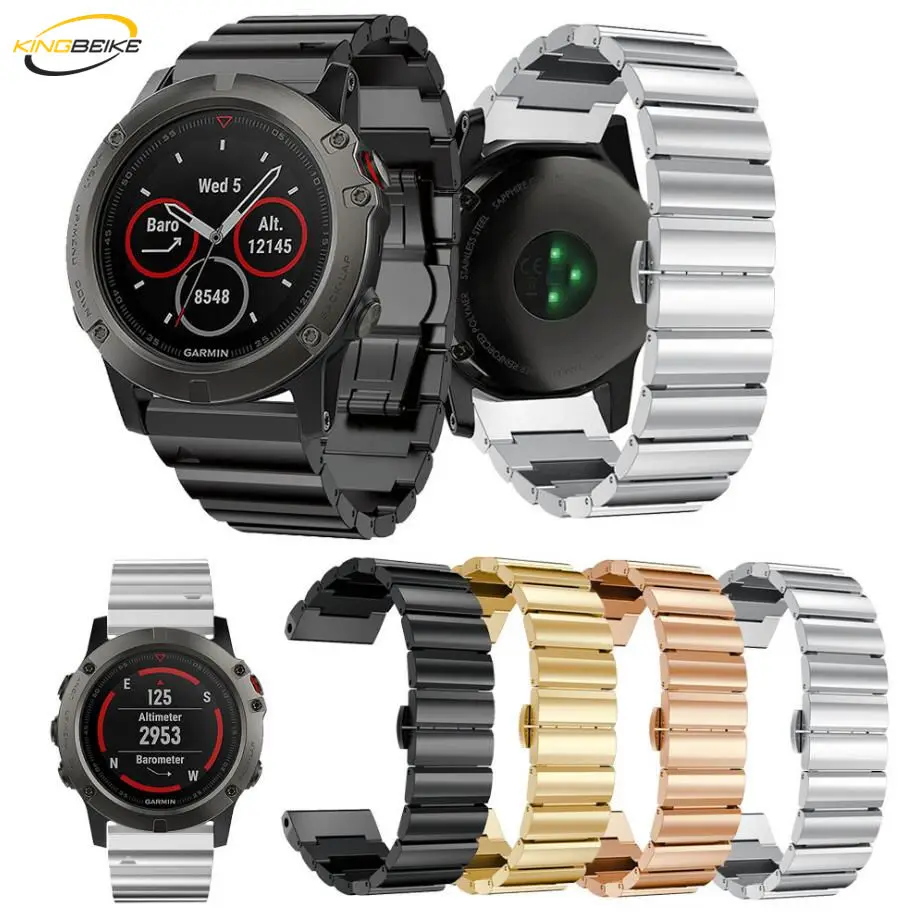 Kingbeike 26 мм ширина нержавеющей стали ремешок для наручных часов Garmin Fenix 5X/3/3HR