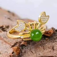 925 silver green jasper ring fashion gift for women jewelry open ring cute style fine jewelry wholesale j060609agby