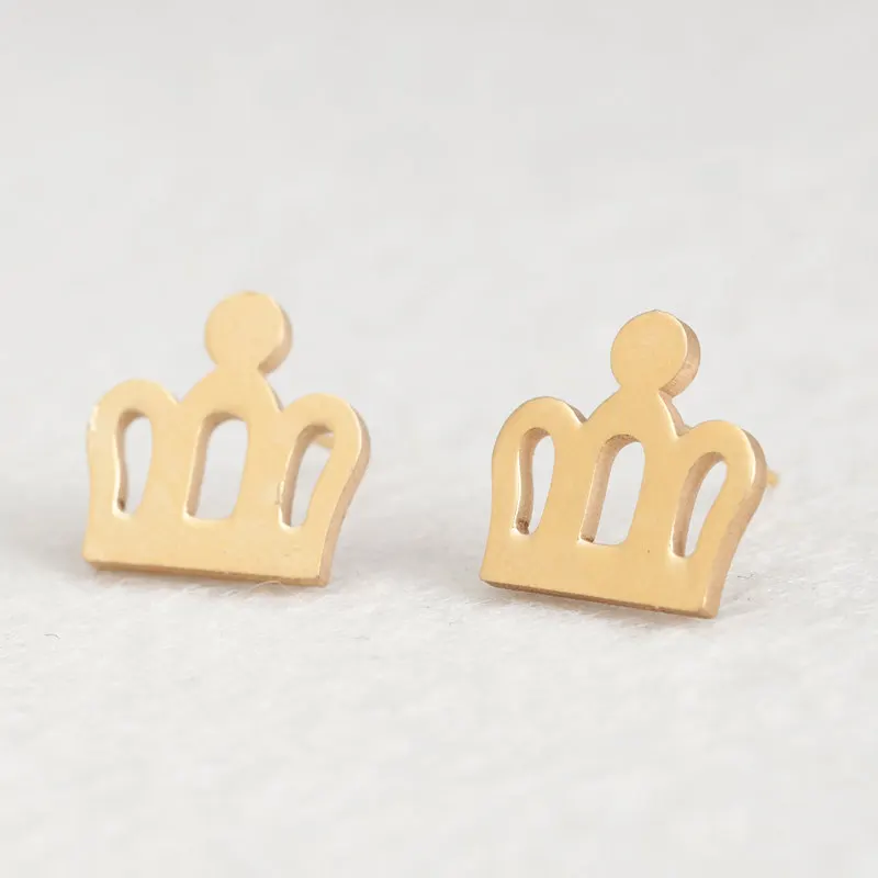 Golden Crown Золотые и серебряные минималистичные серьги из нержавеющей стали для женщин, трендовые корейские серьги-гвоздики со звездами и кошками, модные ювелирные изделия - Окраска металла: Golden Crown