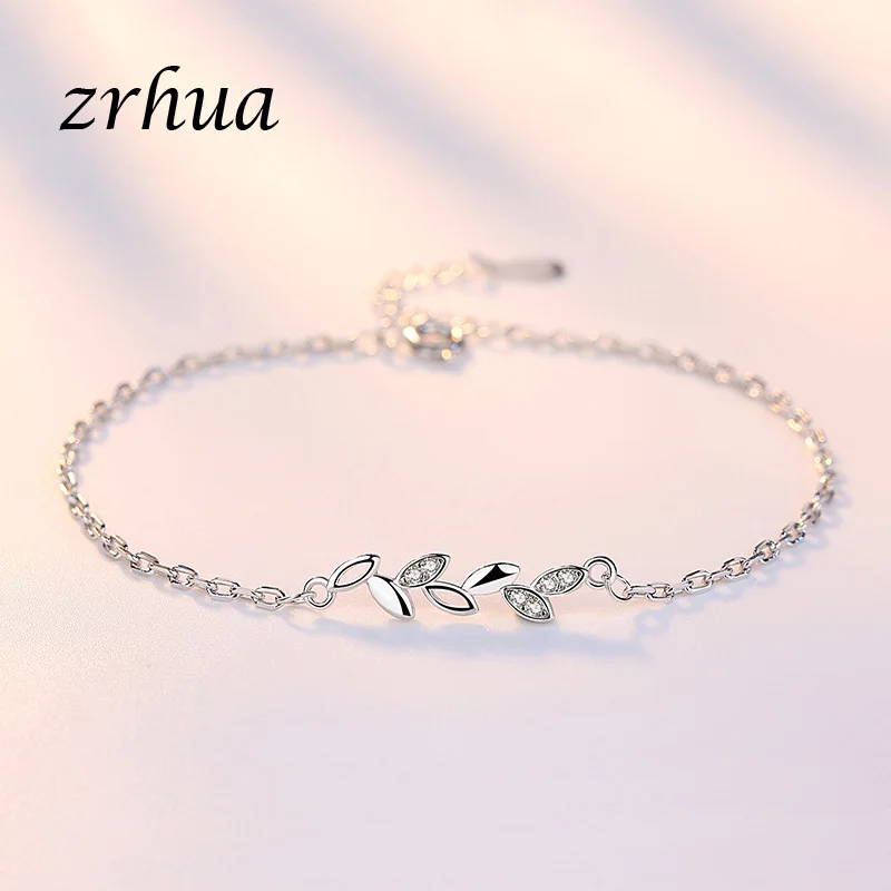 ZRHUA новый стиль модный браслет браслеты серебряного цвета с листьями цирконием