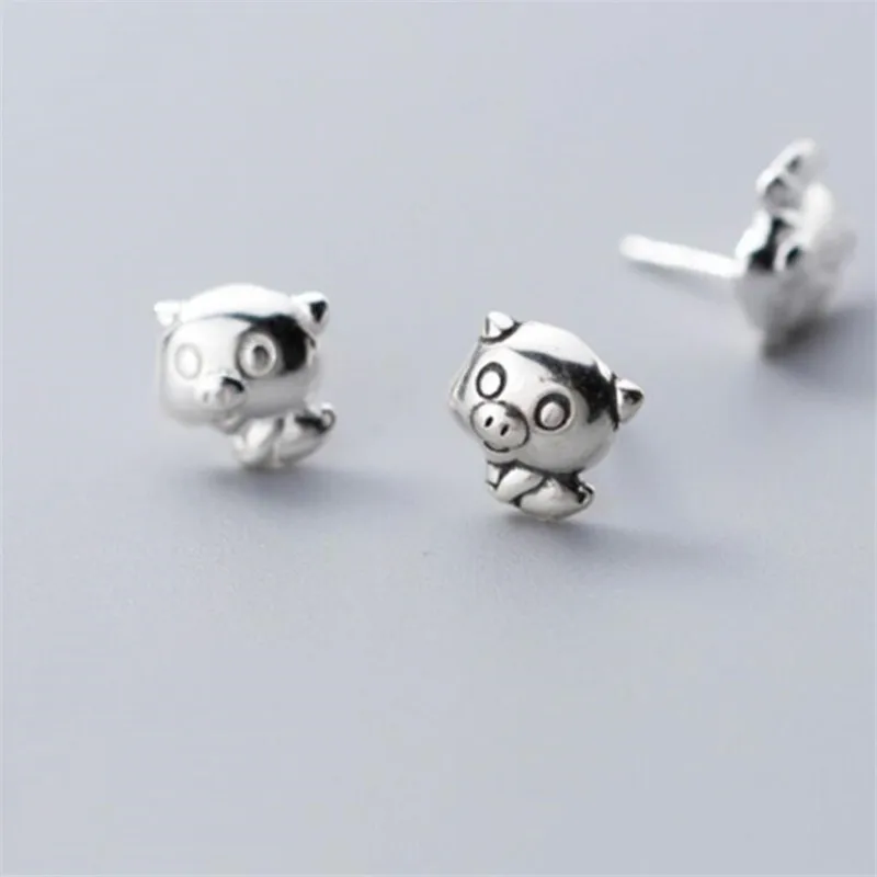 New Simple Korean Style Cute Animal 925 Sterling Silver Jewelry Glossy Personality Sweet Pig Exquisite Stud Earrings SE737 | Украшения и