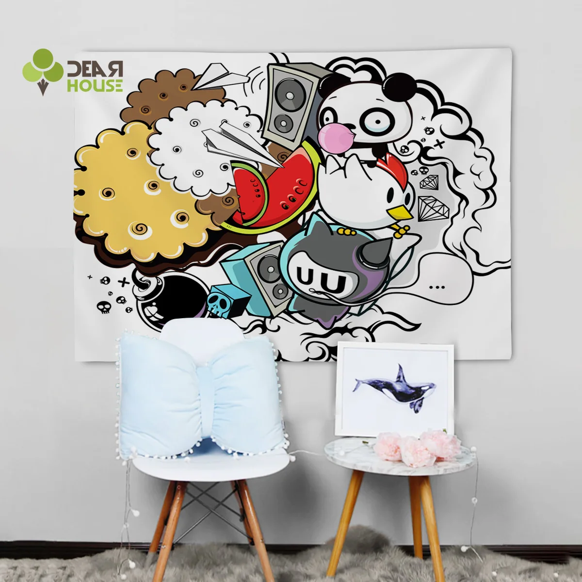 Dearhouse мультфильм Граффити искусство настенный Декор гобелены Настенный Ковер на стену с рисунком занавеска постельное белье полотенце бросок шарф лист морщин-стойкий
