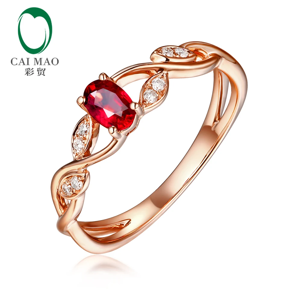 Caimao ювелирные изделия 14 К розовое золото натуральный красный рубин & diamond Винтаж