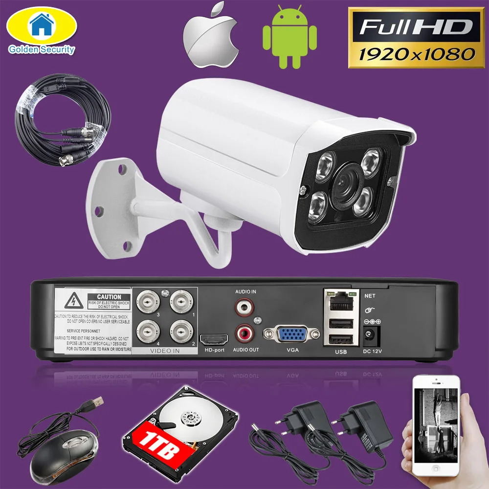 Темно-серый Золотая система безопасности 4CH CCTV камера 4 шт. 1080P AHD DVR 3000TVL ИК ночного видения наружная камера видеонаблюдения комплект видеонаблюдения - Цвет: Темно-серый
