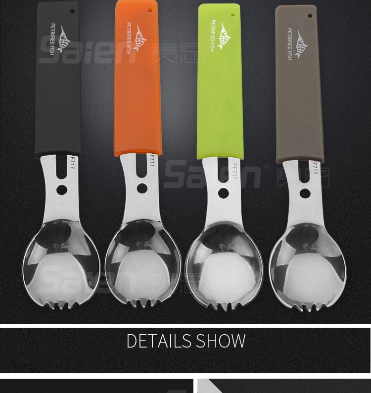 Многофункциональный Spork 8 в 1 Кемпинг столовые приборы, ложка, вилка, нож комбо с открывалкой для бутылок скалер рыба копье Мультитул для кемпинга