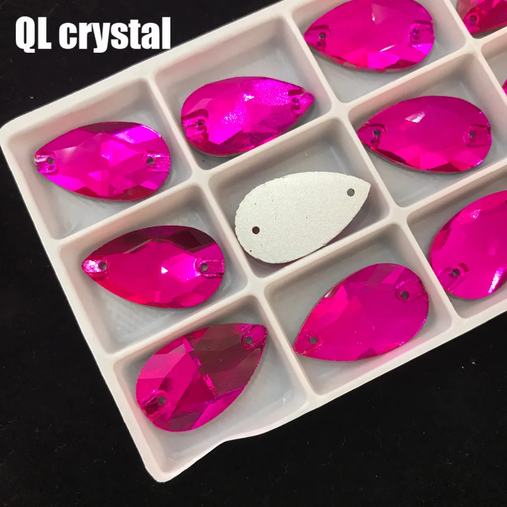 QL Crystal 2018 Популярные розово-красные капли Пришивные кристаллы для рукоделия