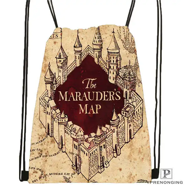 Пользовательский рюкзак marauders_map _ Drawstring сумка милый детский (Черная задняя часть)