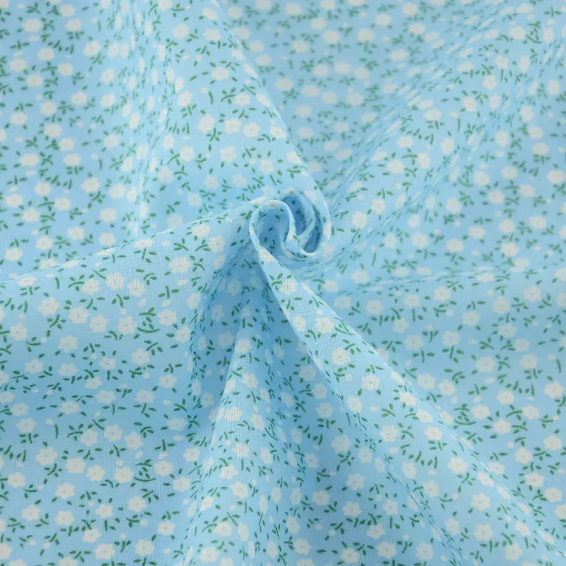 7pcs Mix Light Blue Print Lovely Flowers Abd Dots Cotton Fabric Square Bundle Perfect Match Table Cloth DIY Dolls Handmade