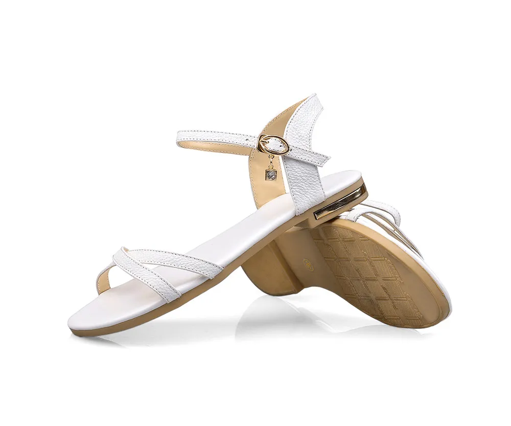 Женские босоножки на плоской подошве MORAZORA черные или белые из натуральной кожи