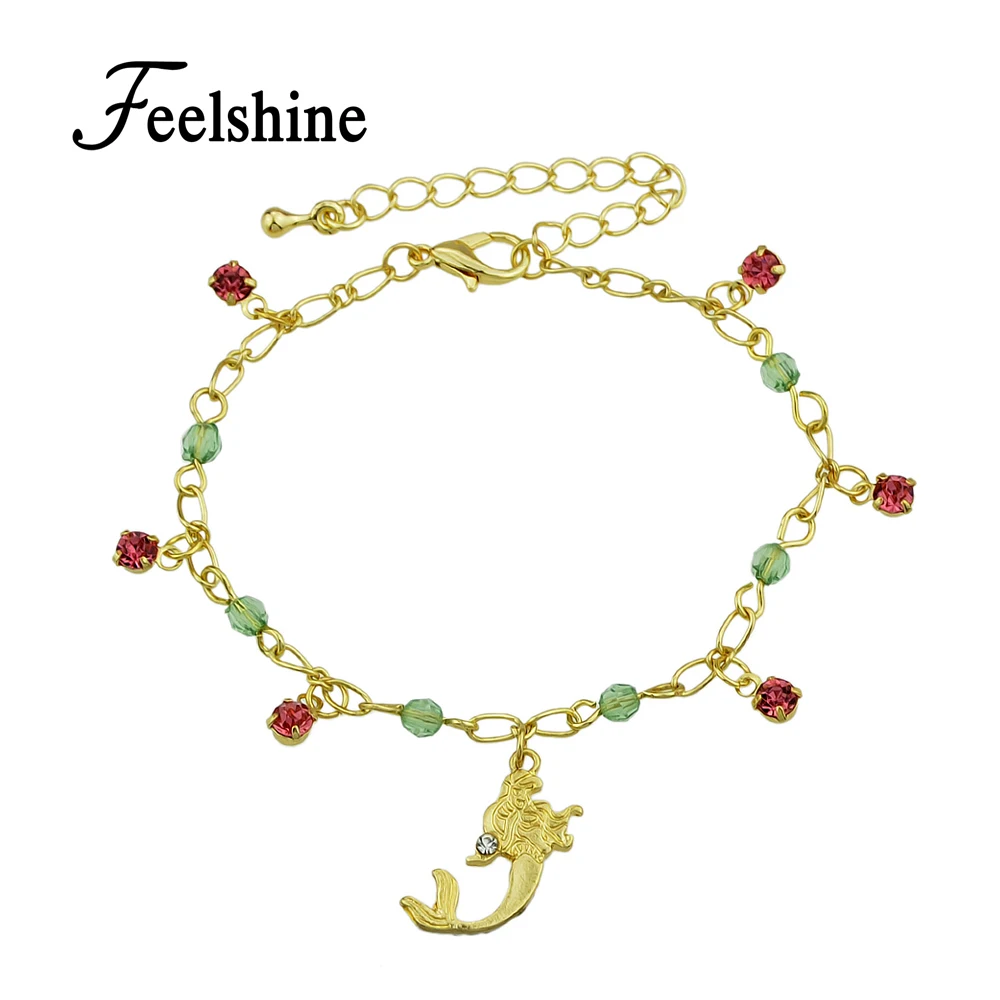 Feelshine минималистский Браслет Золото Цвет цепи с зеленым Бусины ярко горный