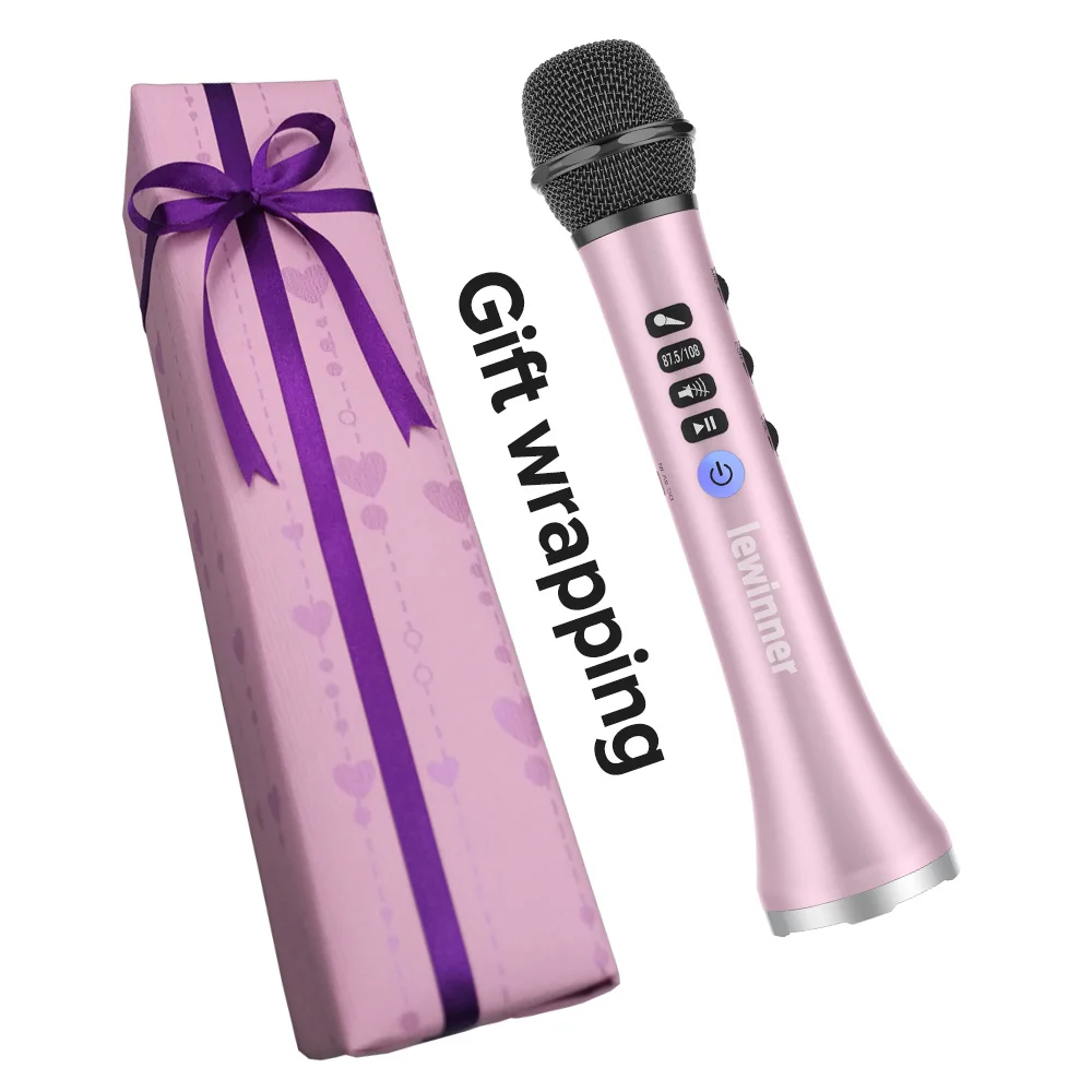 pink with gift wrap Lewinner L-698, беспроводной микрофон для караоке, Bluetooth, динамик, 2в1, ручной, пой и запись, портативный KTV плеер для iOS/Android - Цвет: pink with gift wrap
