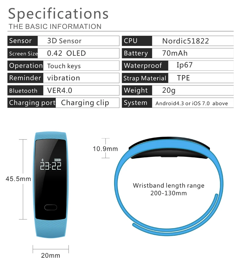 QS80 Heart Rate Monitor Smart Band Blood Pressure Wristband Fitness Tracker Bracelet for IOS Android | Электроника