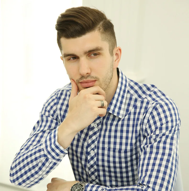 Рубашка мужская Тонкая в клетку хлопок длинный рукав повседневная одежда осень