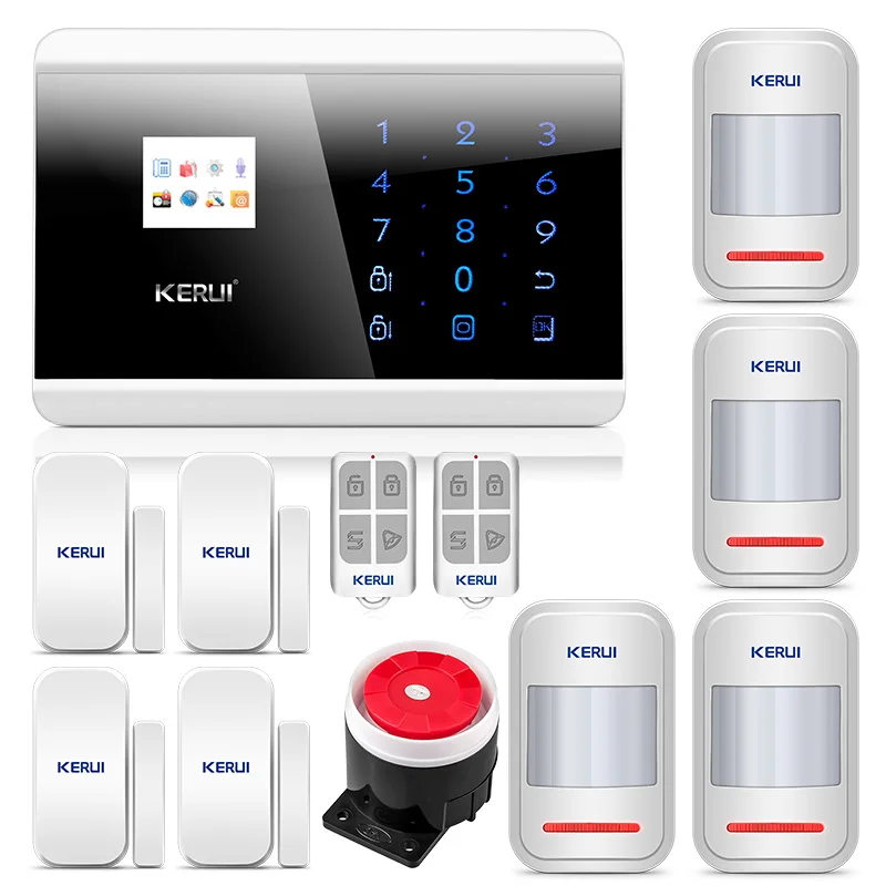BLACK KERUI 8218G Приложение IOS Android GSM PSTN двойная Беспроводная система охранной сигнализации для дома Английский Русский Испанский Французский Голосовая сенсорная клавиатура - Цвет: BLACK