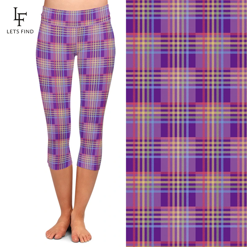 LETSFIND летняя женская мода размера плюс леггинсы капри Новинка Одежда в клетку с
