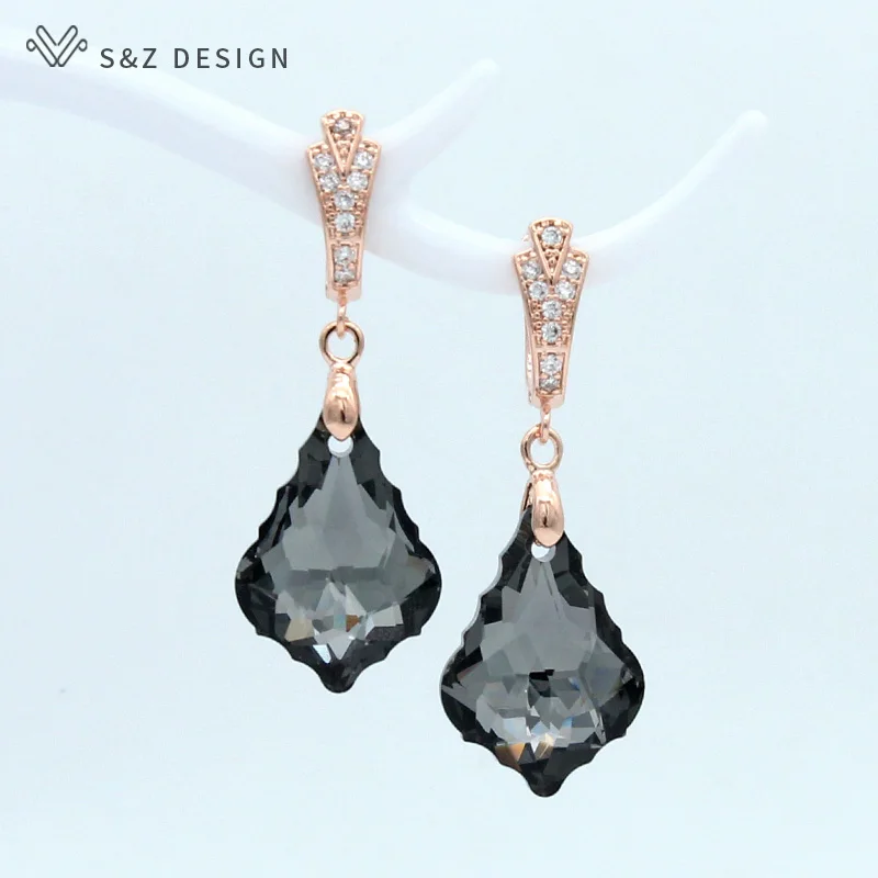 black S& Z новые красочные модные серьги с имитацией кристаллов в форме капли воды 585 розовое золото для женщин подарок на свадьбу - Окраска металла: black