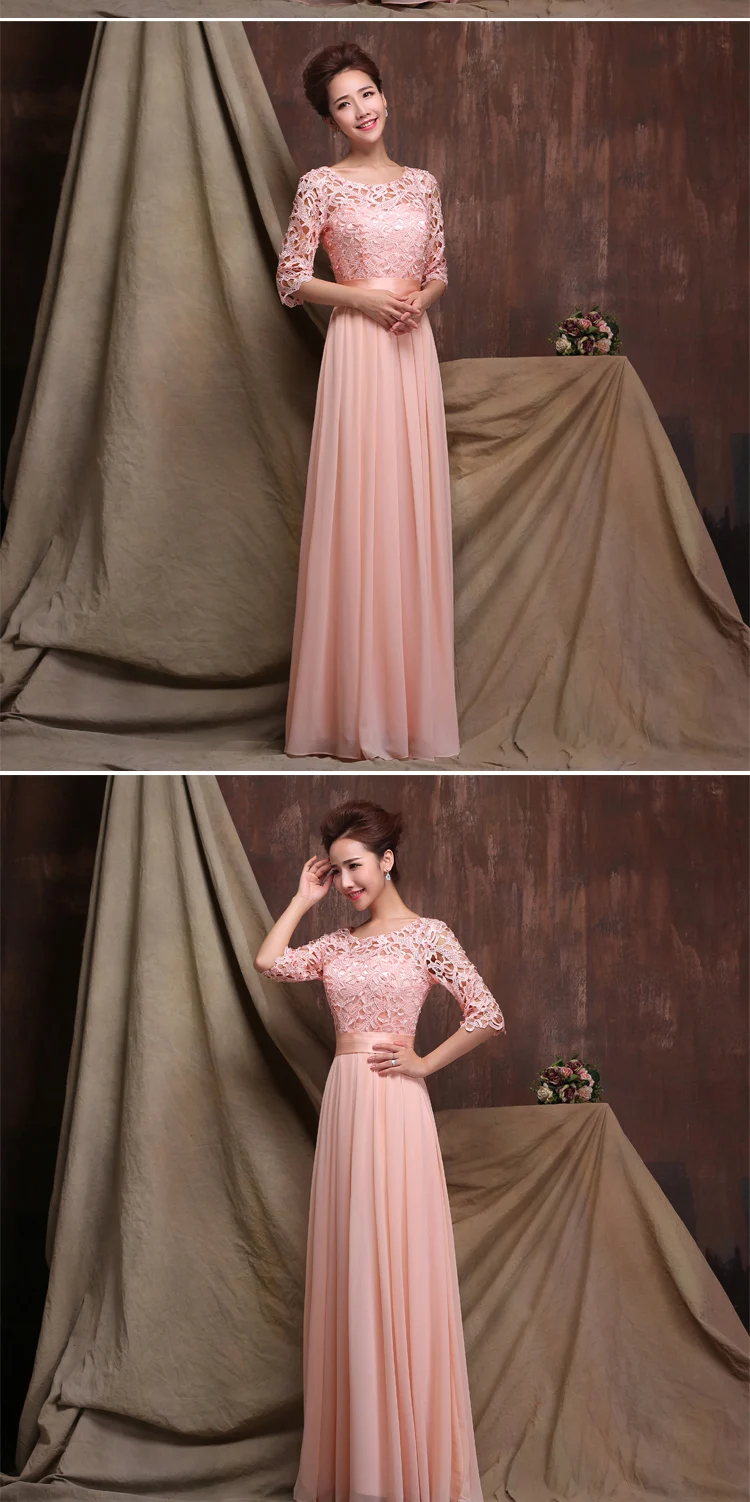 Vestido de dama de honra новинка из кружева, с вырезом на шее шифоновое, с рукавами до локтя трапециевидной формы розовый королевский синий сиреневый салатовый зеленый цвет шампанского Свадебный Гость