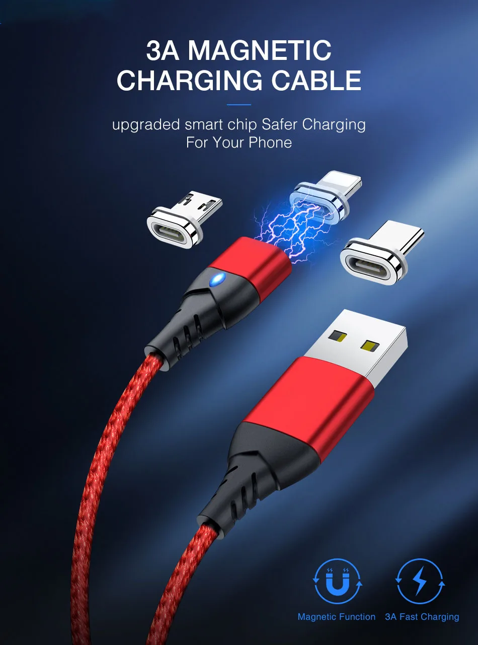 Магнитный кабель CASEIER для iPhone, samsung, huawei, Xiaomi, быстрый Micro usb кабель для зарядки, USB type-c кабели для зарядки iPhone 3A