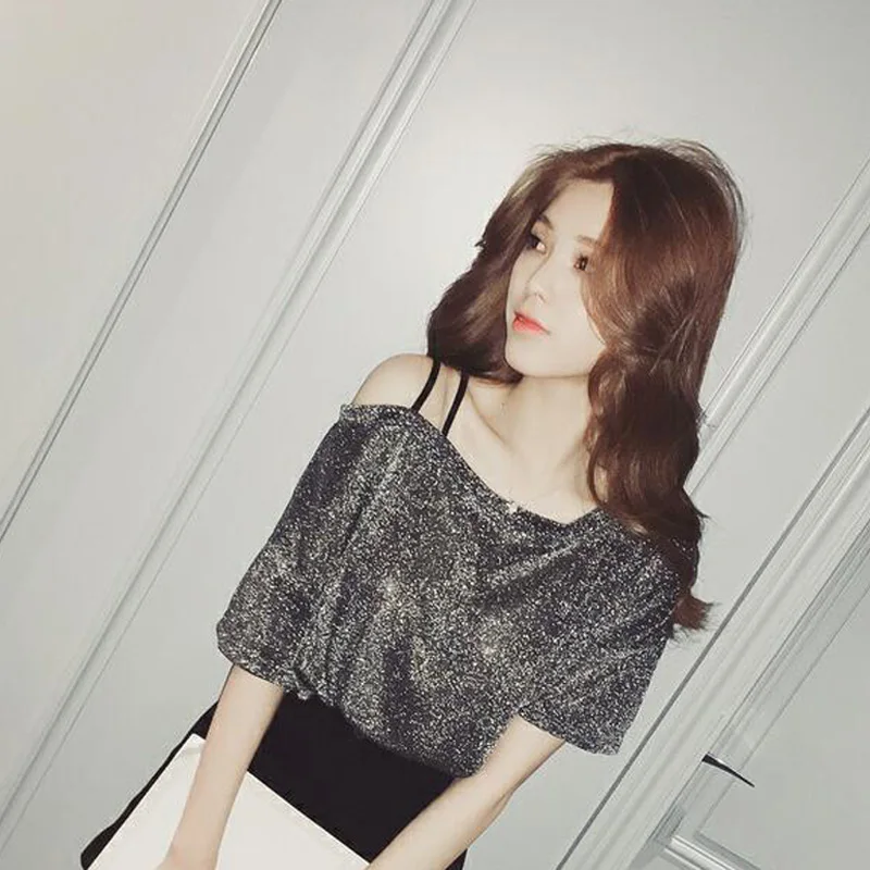 Женская футболка с открытыми плечами Повседневная Свободная коротким рукавом