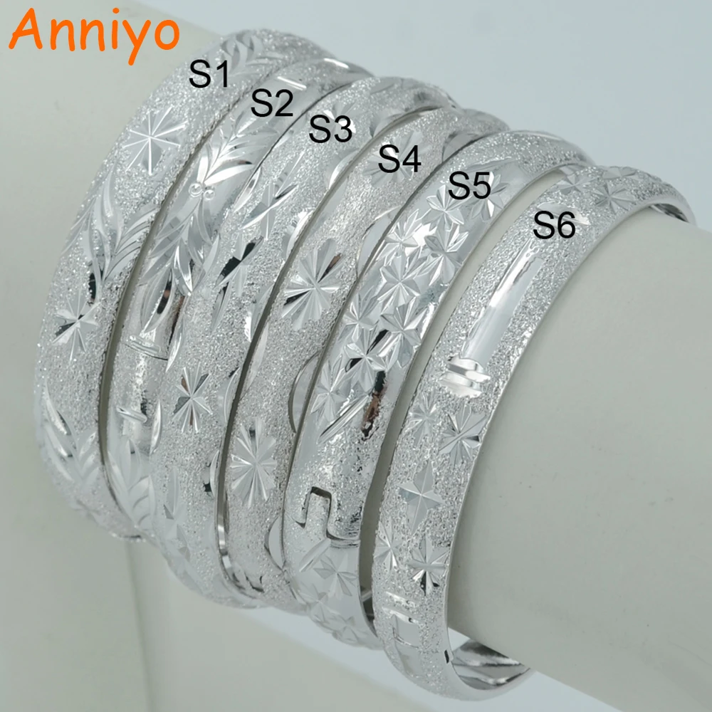 Anniyo (ONE Piece) Can Open Bangle for Women Silver Color Eritrea/Ethiopian Bracelet Bangles African/Arab/Dubai Jewelry #000125 | Украшения