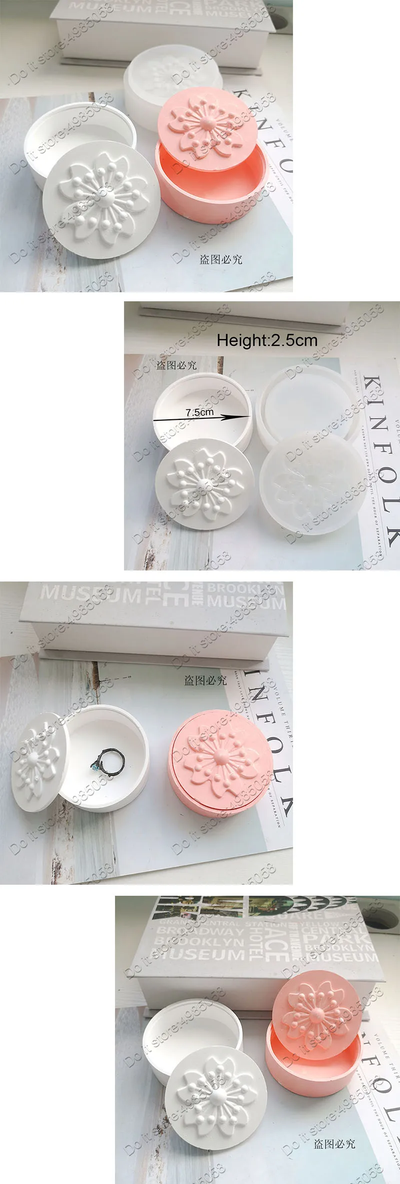 Round Jewelry Box Plaster Gypsum Silicone Mold Sakura Flower Storage Box Concrete Molds Cement Clay Craft Mould