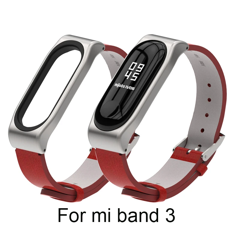 Mijobs Leather Strap For Xiaomi Mi Band 3 Wrist Straps Screwless Bracelet miband3 Smart Replace Accessories | Электроника