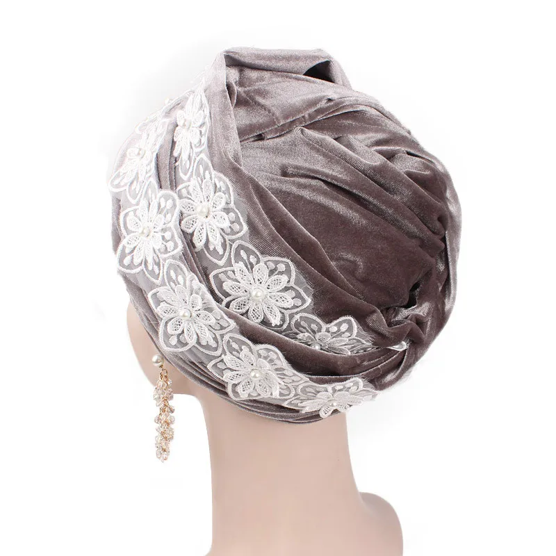 Модные женские кружевные цветочные шарфы хиджабы бархатные мусульманские - Фото №1