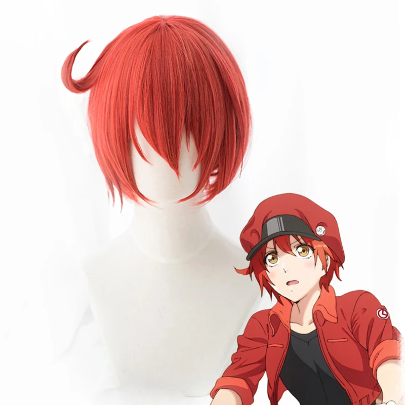 

New Cells at Work Cosplay Wig Erythrocyte Red Blood Cell Neutrophil Platelet Synthetic Hataraku Saibou Cosplay Wigs +wig cap