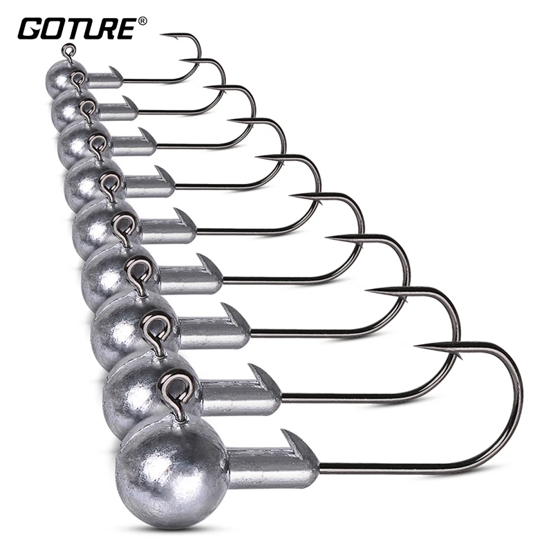

Goture 50pcs Silver Ball Jig Head Fishing Hooks 1-20g Lead Fishhook Fishing Hook For Soft Lure Deep Water Straight Jigging