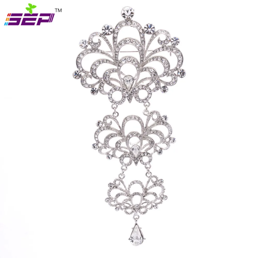 Серебряная брошь в виде цветка со стразами и кристаллами броши для женщин