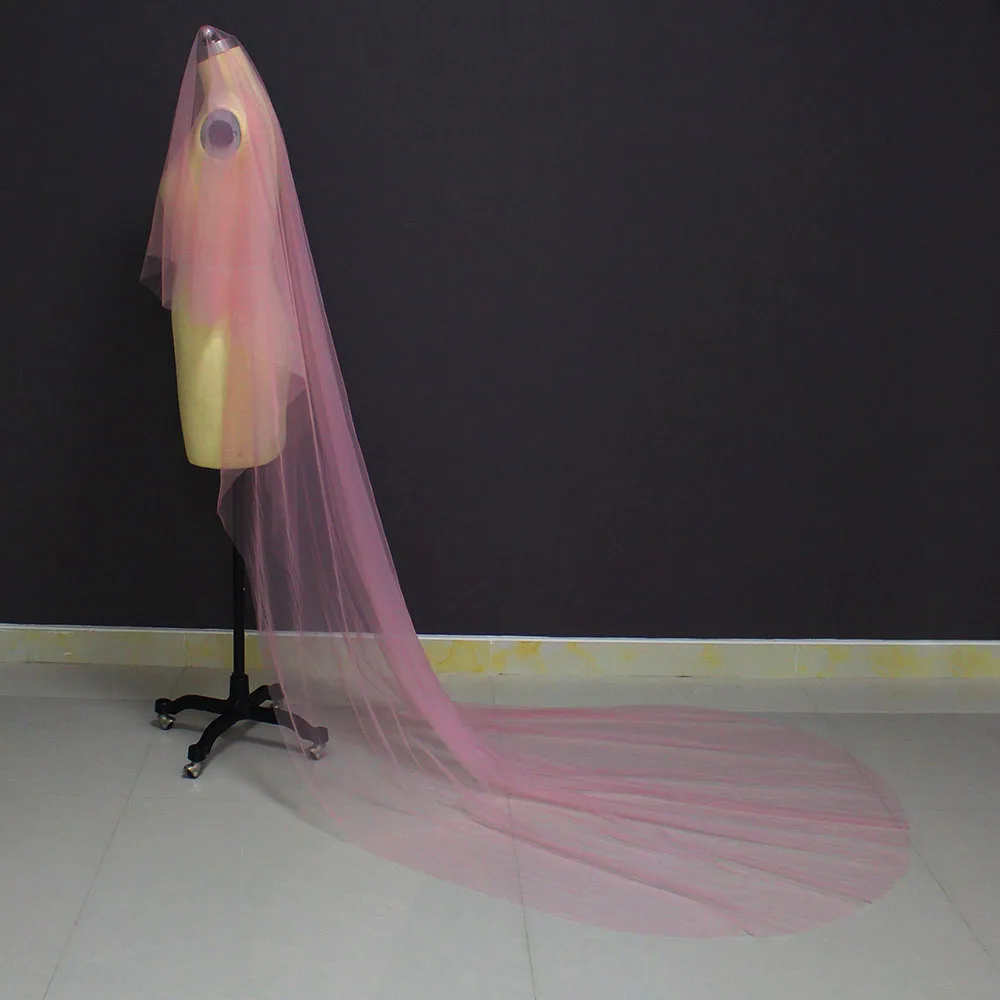 Накидка MERMAIDFUN из розового тюля с одним слоем и кромкой Длинная свадебная вуаль