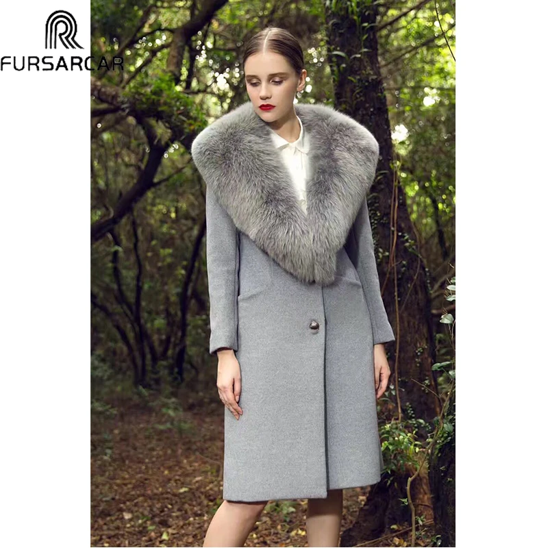 Женское меховое пальто FURSARCAR роскошная теплая куртка из овечьей кожи с
