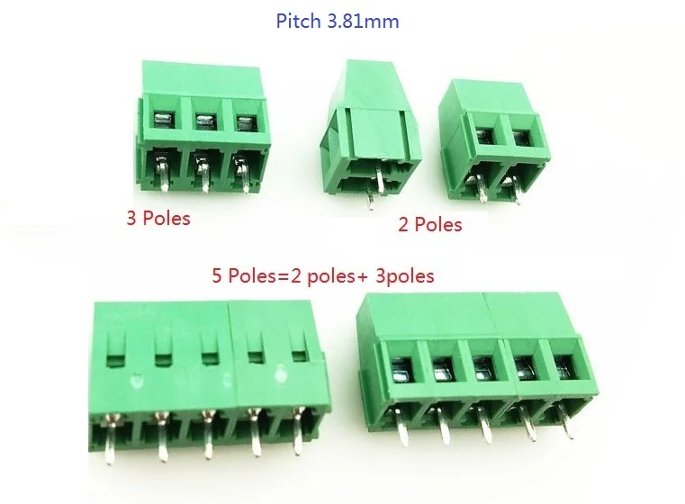 

200pcs 3.81 mm 0.150" Pitch 2 3 position Screw Terminal Block Side Wire Entry to Board Horizontal Solder Through Hole Assembly
