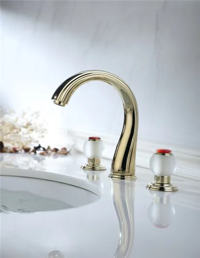 Golden 8&quot Widespread Ceramic Valve Three Holes 3 Sets lavatory Bathroom Sink Faucet Mixer tap Frosted crystal handles New |