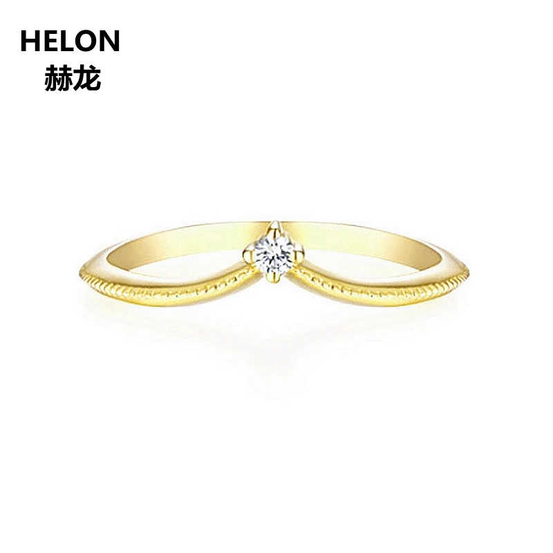 

Solid 14k Yellow Gold Wedding Band Millgrain V Shape Trendy Anniverwsary Jewelry SI/H Full Cut Natural Diamonds Engagement Ring