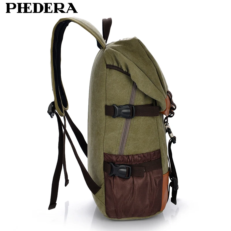 PHEDERA Большой Вместительный холщовый мужской рюкзак дорожный Винтажный Мужской