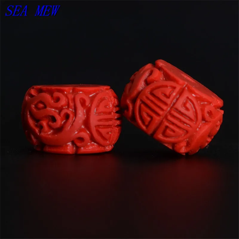 Бусины SEA MEW 12*8 мм красный циннабар Будда резные бусины разделители для