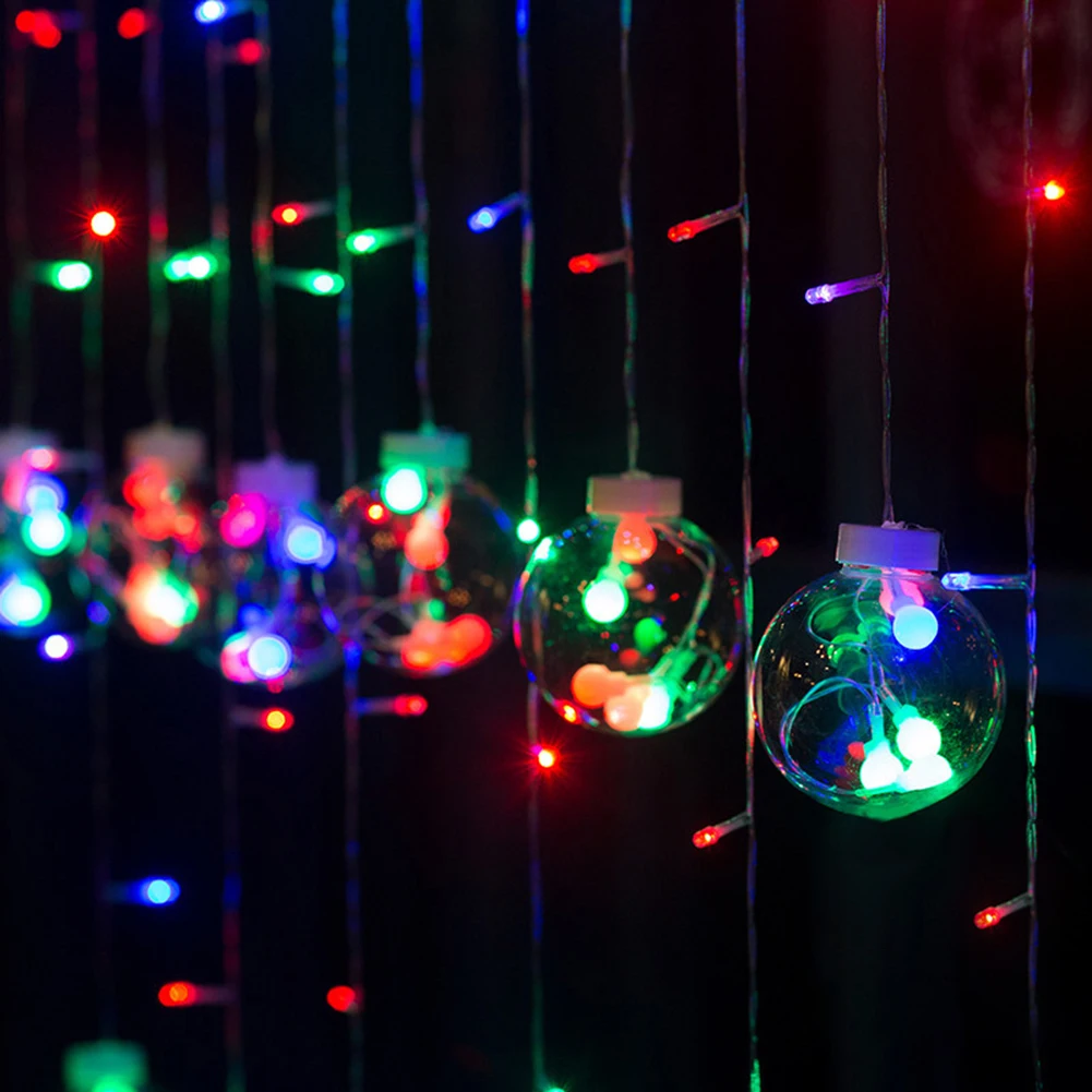 Европейский штекер, 138LED, Свадебный струнный светильник для гостиной, гирлянда, светильник с прозрачными шариками, наружный подвесной светильник для патио с регулируемой яркостью