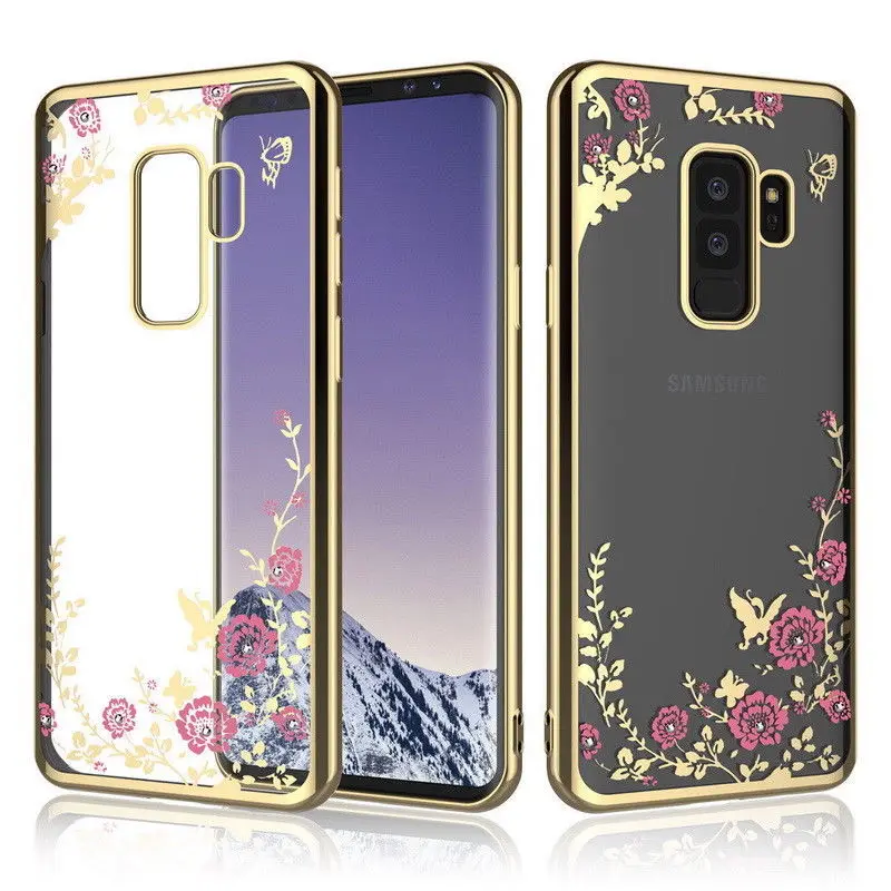 Для Samsung Galaxy J3 J4 J6 J7 J8 2018 чехол для вспышки с цветком из ТПУ мягкий бриллиантами на