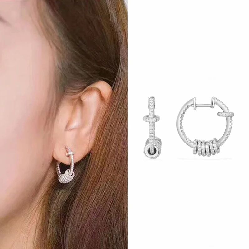 Серьги кольца серебряные с фианитами изысканные изящные украшения AAA + мозаика из