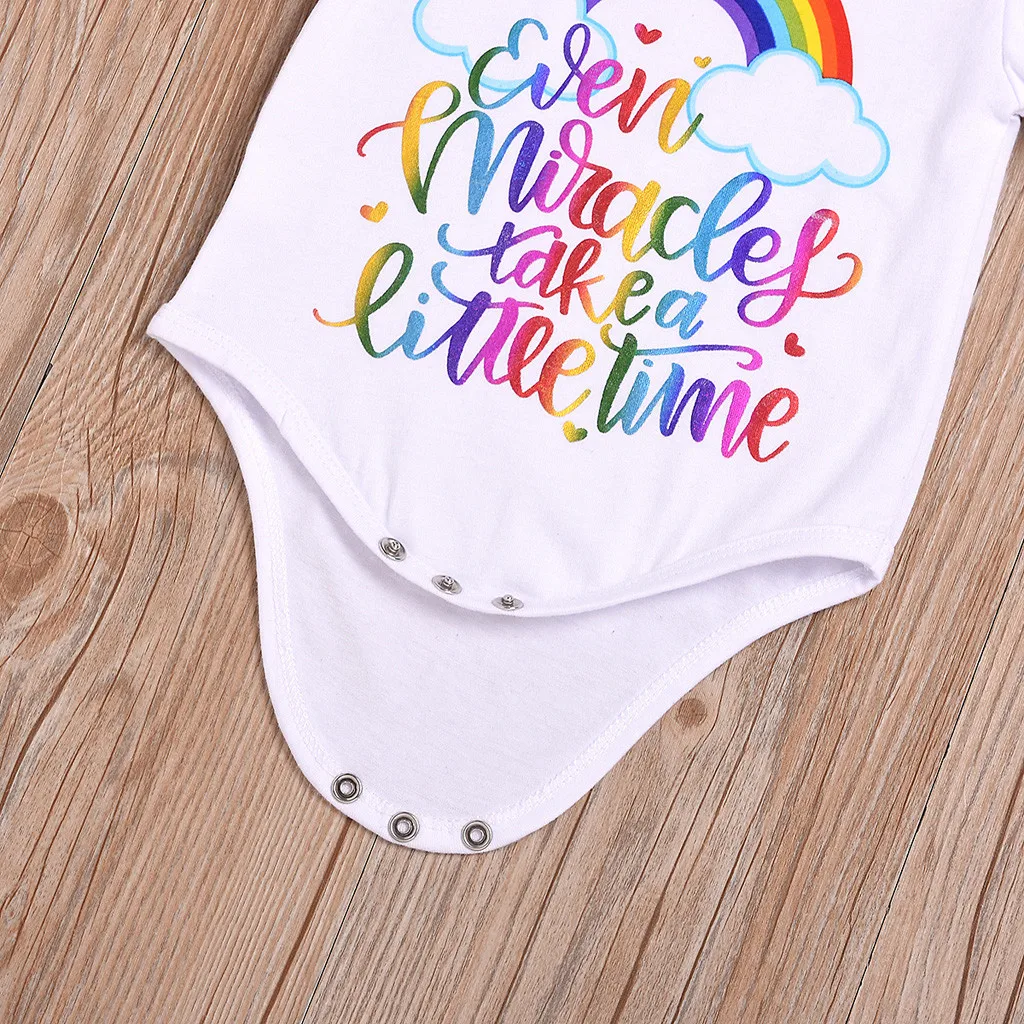 Топы с принтом радуги для новорожденных девочек и мальчиков Боди Комбинезон |