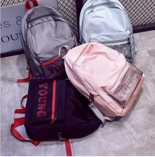 

New Women School Backpack Casual Large travel bag Letter rain cover middle school student bag For Teenage Girls Pink Black