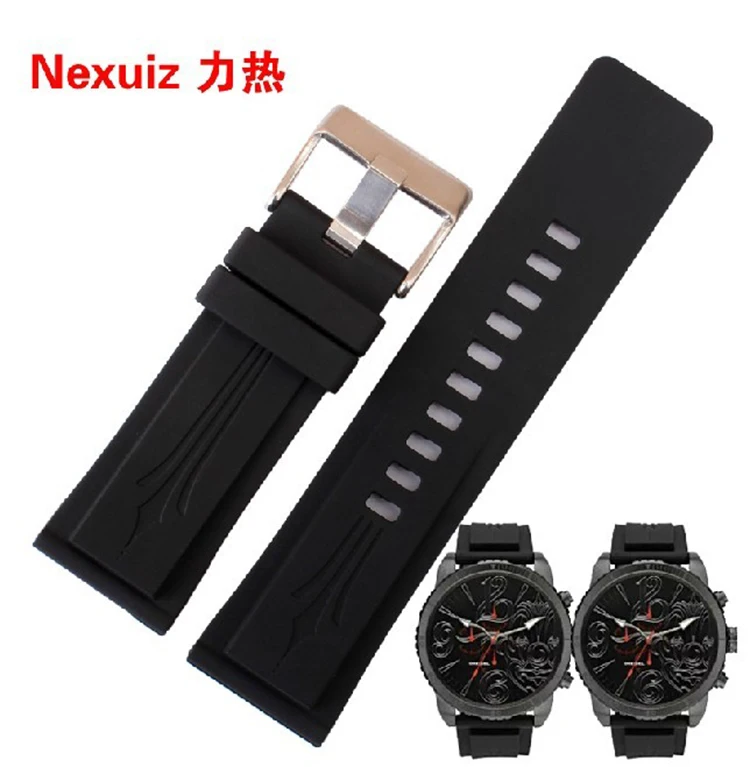 Ремешок для часов 26 мм черный силиконовый резиновый серебристый нержавеющая