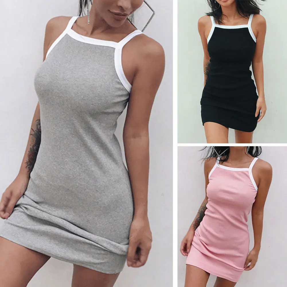 Женское летнее Новое Сексуальное Платье на бретельках эластичные облегающие