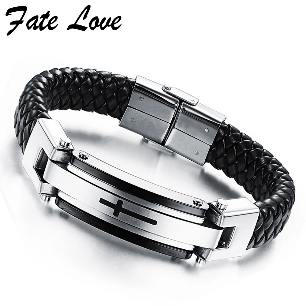 Винтажный кожаный браслет для мужчин ювелирные изделия из нержавеющей стали с