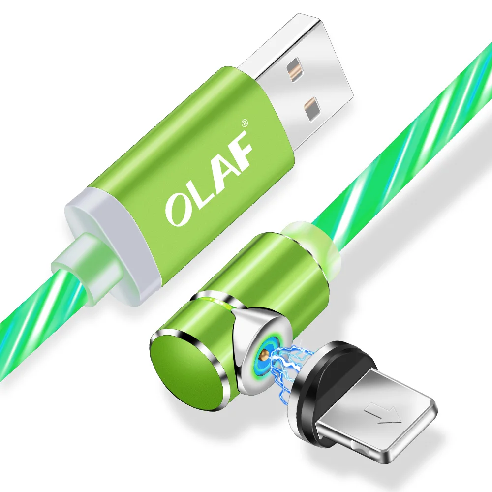 Green 8Pin Cable Магнитный usb-кабель OLAF L-Line для зарядки, usb-кабель type-C, светодиодный магнитный Кабель 90 градусов для iPhone X 8 7 Plus, кабели Micro usb - Цвет: Green 8Pin Cable