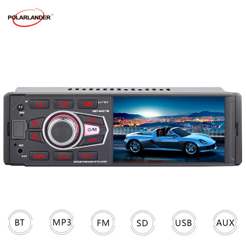 Автомобильный радиоприемник 1 din 4 дюйма задний вид FM-радио Bluetooth цветные огни