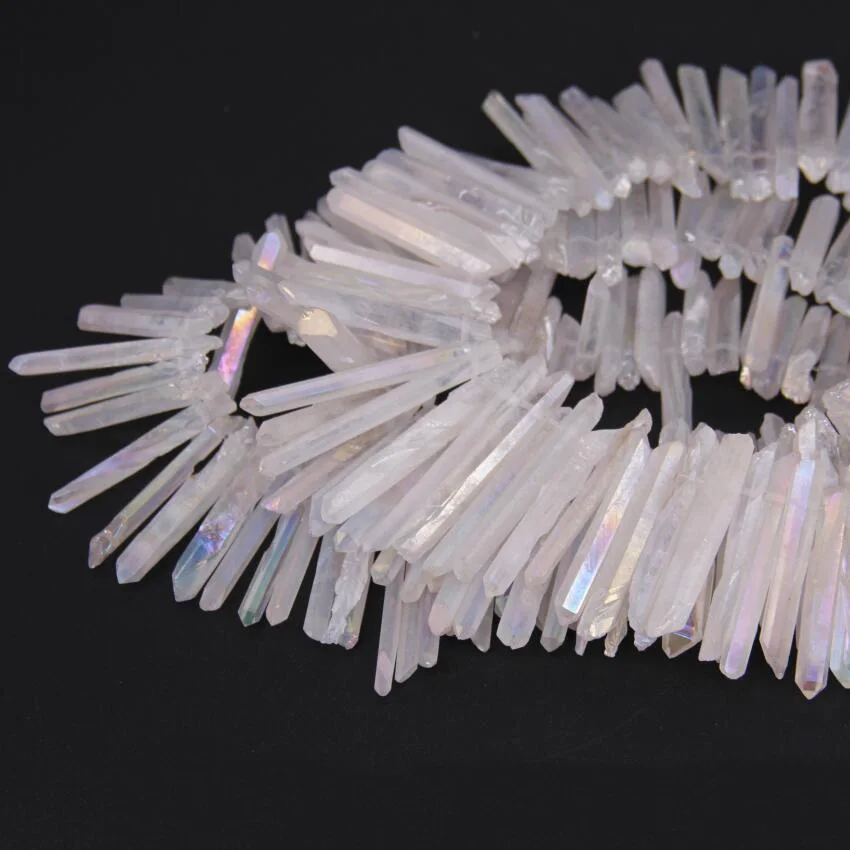 

Approx 88pcs Slender White AB Titanium Quartz Stick Point Loose Beads Pendant,Tiny Raw Crystals Rough Quartz,Top Drilled
