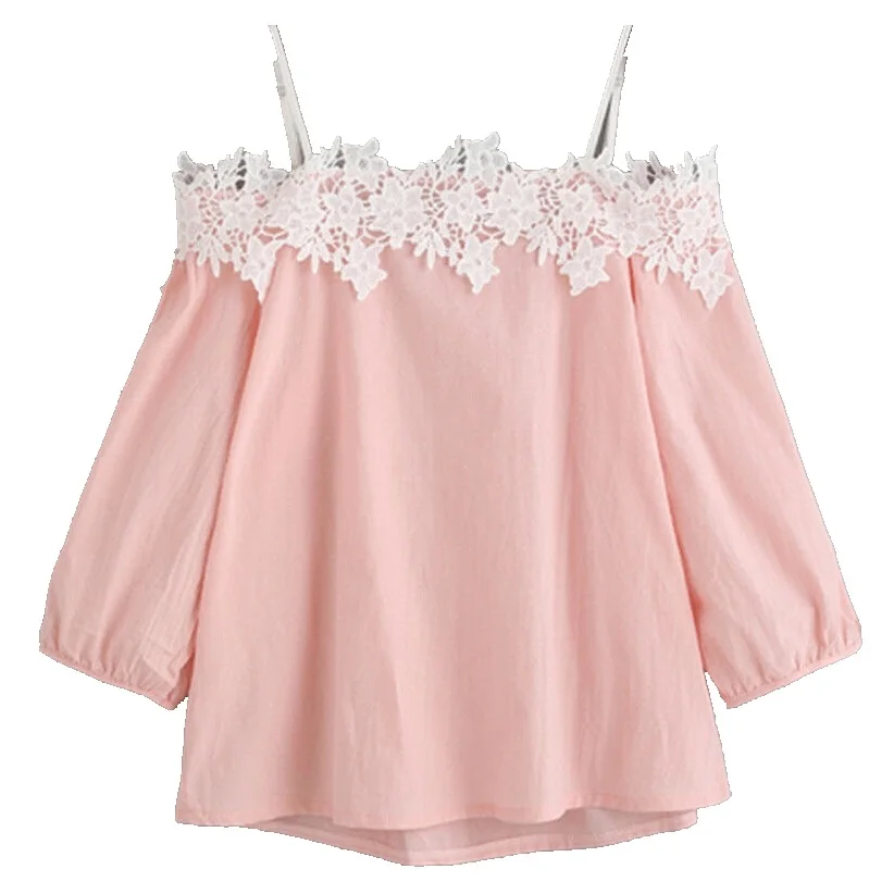 Женская кружевная блузка с открытыми плечами летняя Свободная пышными рукавами